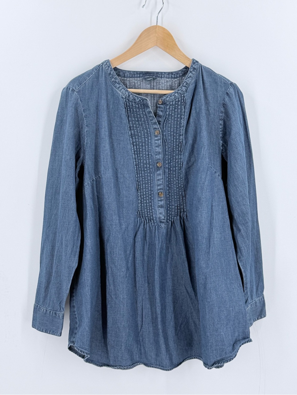 J.Jill Denim Chambray Tunic Top Blue Pintuck Button Babydoll Size XL